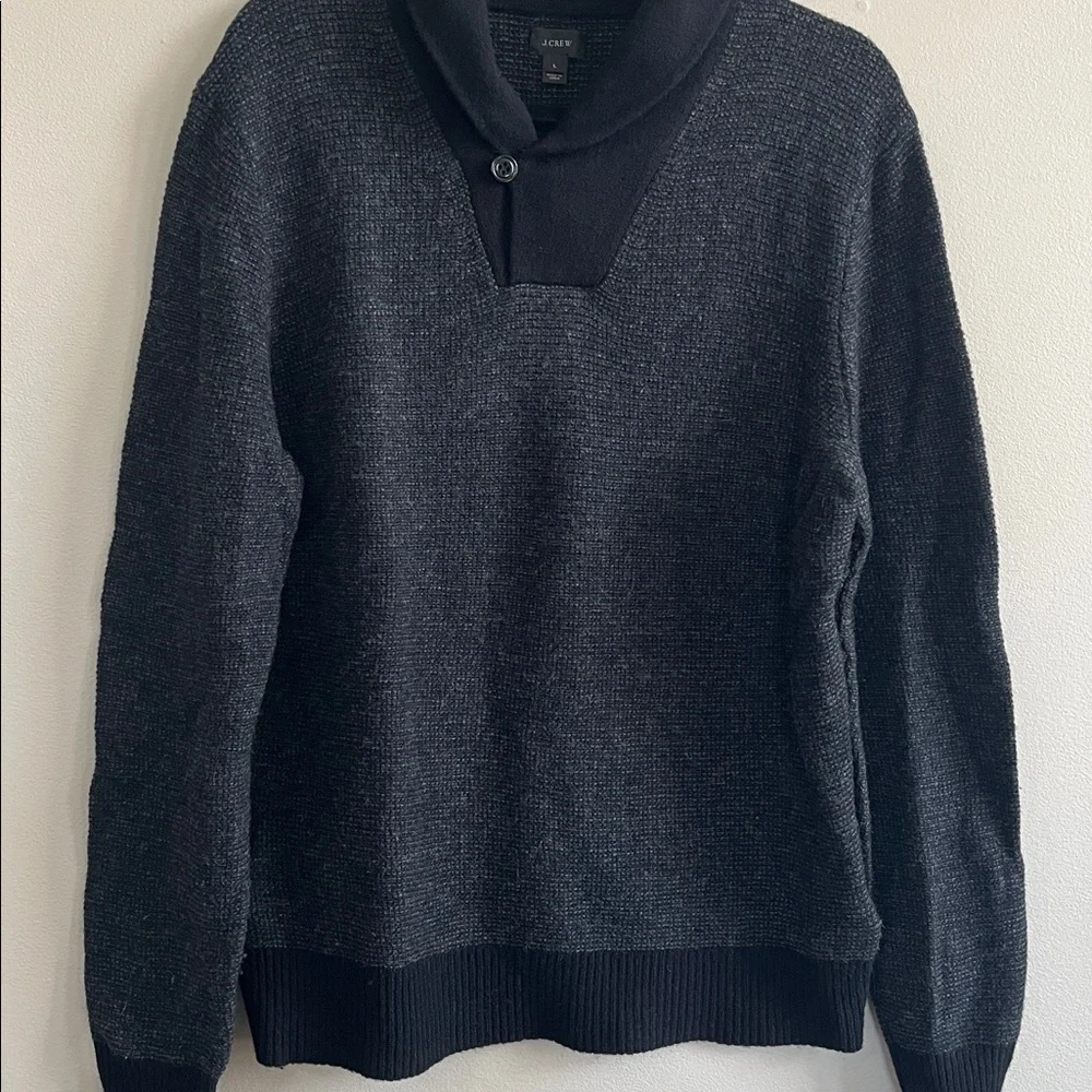 J Crew black pullover wool shawl collar sweater size large